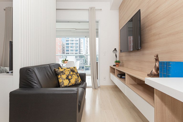 Studio moderno na Augusta com AC e academia