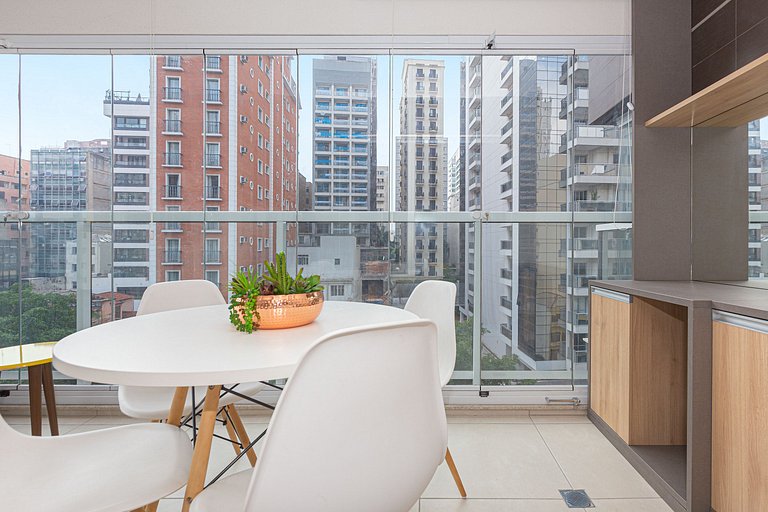 Studio moderno na Augusta com AC e academia