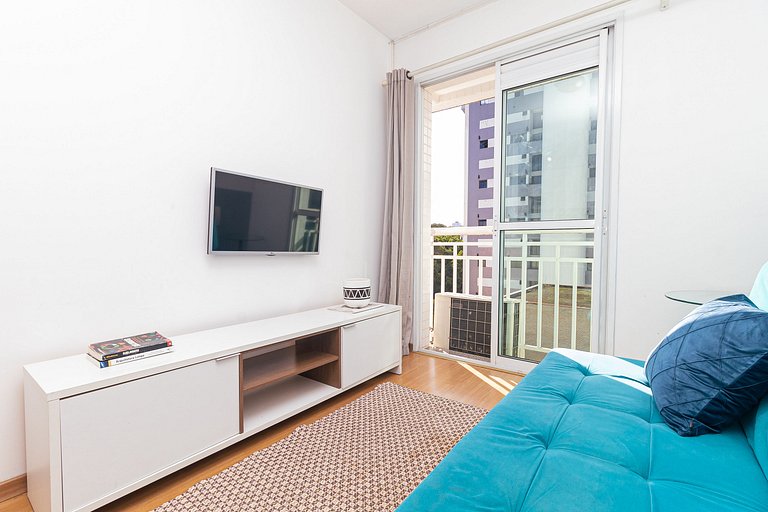 Apartment in Benedito Calixto with garage and AC