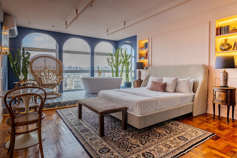 Estudio Estilo Marrakech con Bañera y Vista | Centro SP