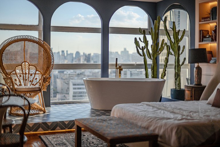Estudio Estilo Marrakech con Bañera y Vista | Centro SP