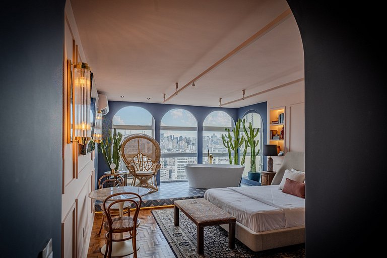 Estudio Estilo Marrakech con Bañera y Vista | Centro SP