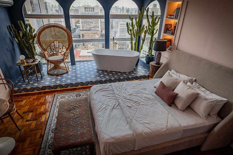 Estudio Estilo Marrakech con Bañera y Vista | Centro SP