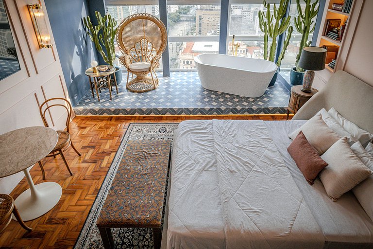 Estudio Estilo Marrakech con Bañera y Vista | Centro SP