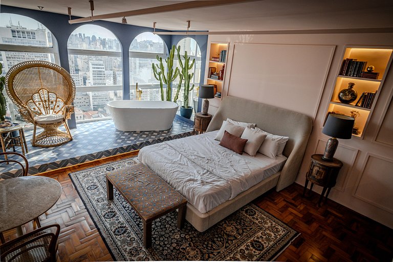 Estudio Estilo Marrakech con Bañera y Vista | Centro SP