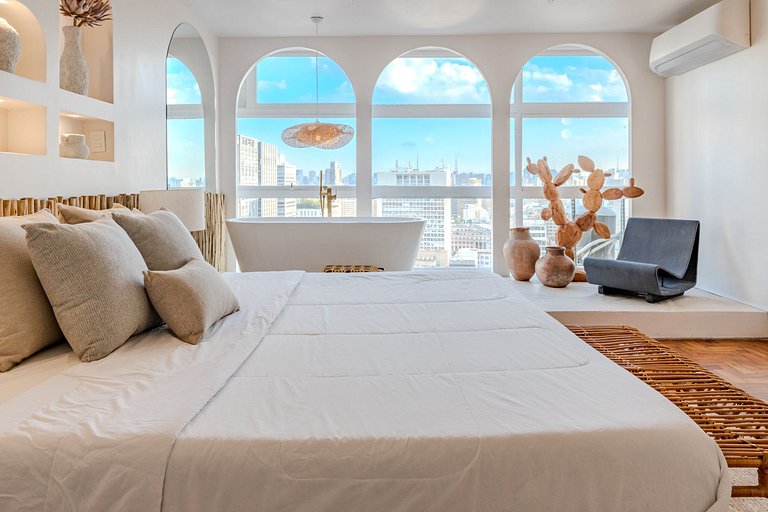 Estudio Estilo Playa con Bañera y Vista | Centro SP