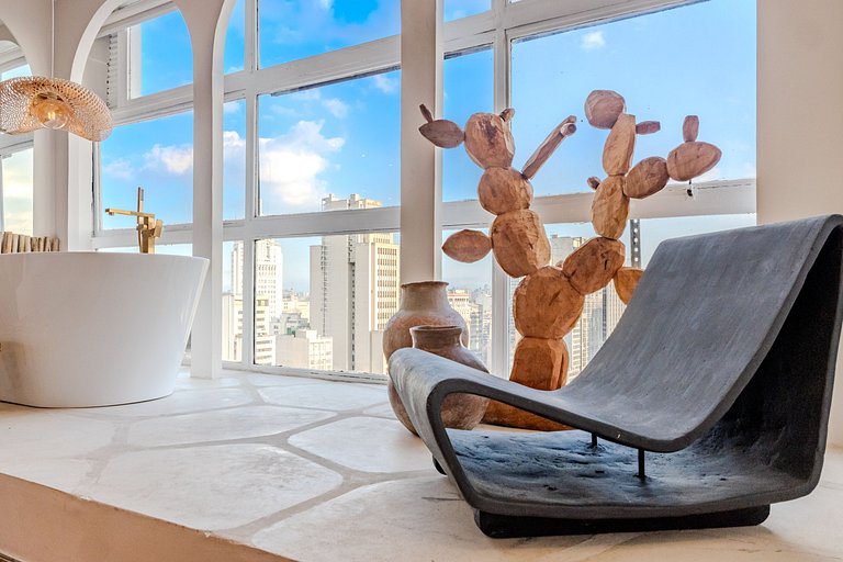Estudio Estilo Playa con Bañera y Vista | Centro SP