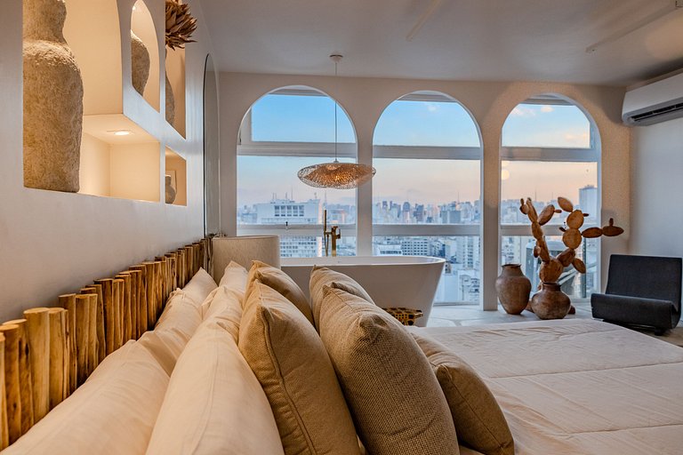 Estudio Estilo Playa con Bañera y Vista | Centro SP