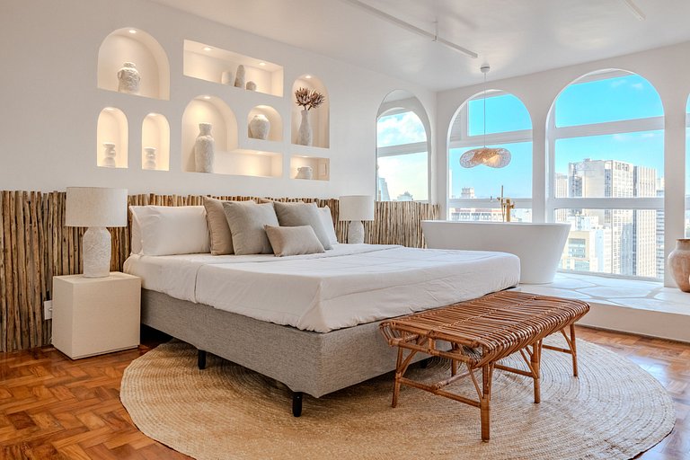 Estudio Estilo Playa con Bañera y Vista | Centro SP