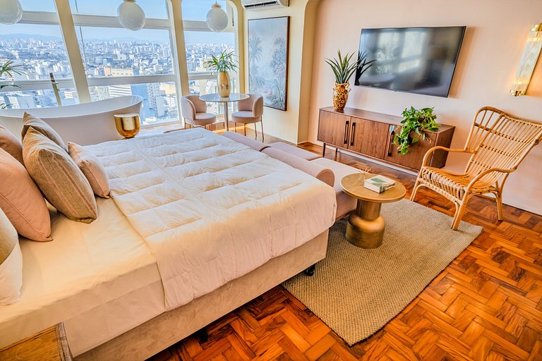 Estudio Estilo Resort con Bañera y Vista | Centro SP