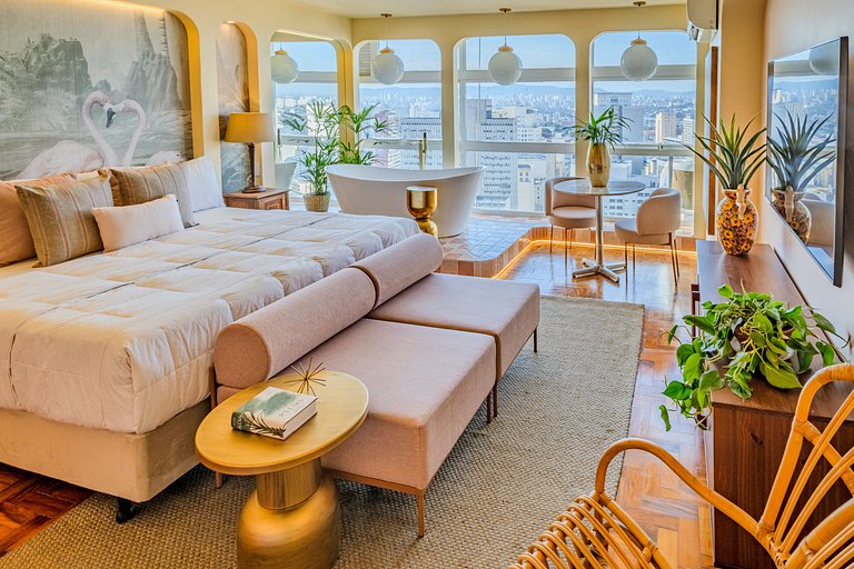 Estudio Estilo Resort con Bañera y Vista | Centro SP