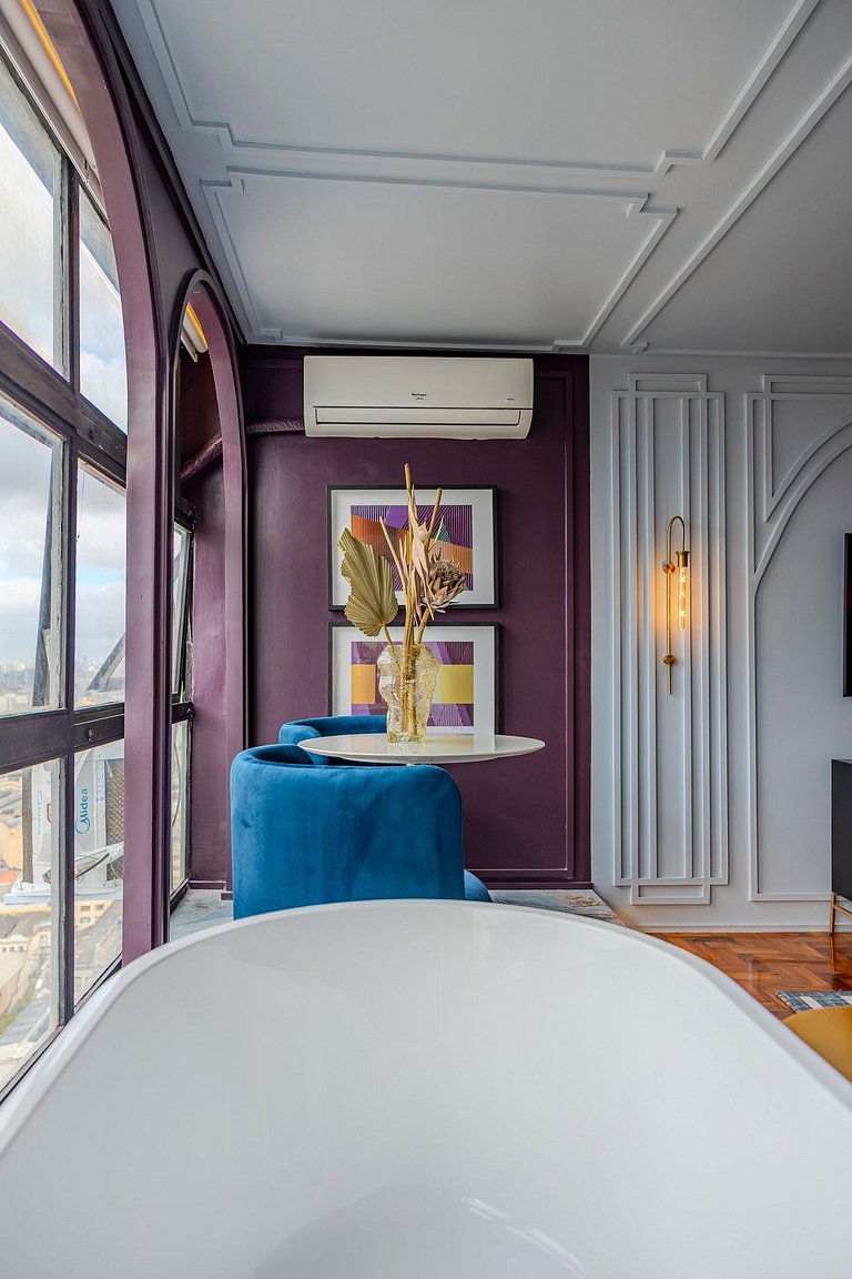 Estudio Art Déco con Bañera y Vista | Centro de SP